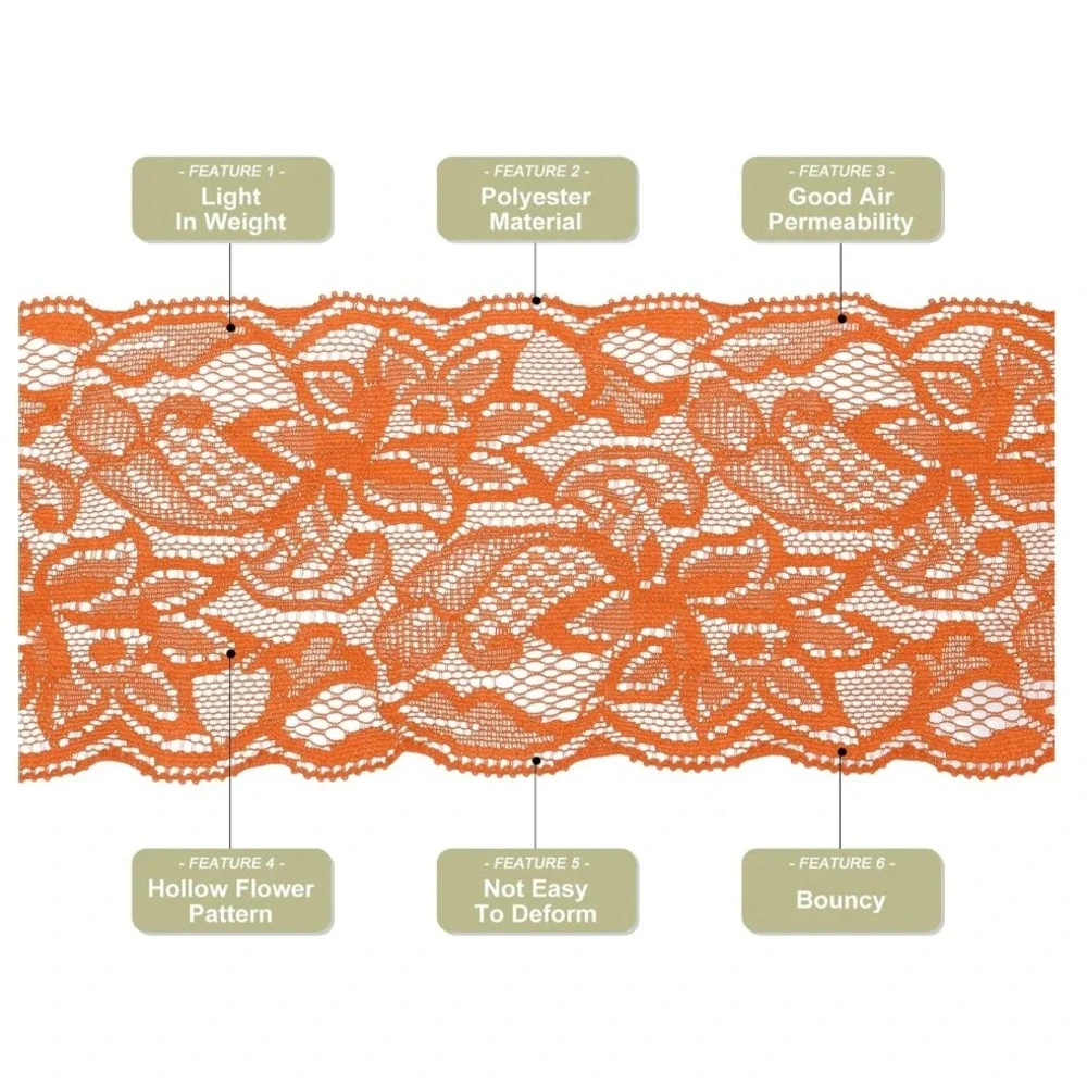 MECCANIXITY Elastic Lace Ribbon Unisex 5yd Dark Orange Floral Pattern Trim